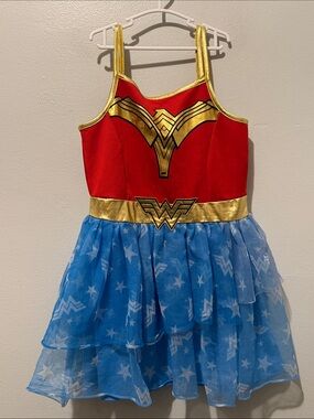 Wonder Woman 1984 Medium 7 - 8 Girls Red and Blue Superhero Dress Gold Accents